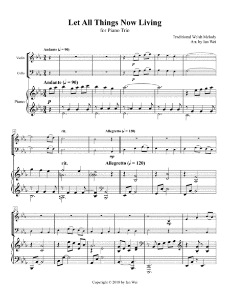 Let All Things Now Living for Piano Trio (arr. Ian Wei)
