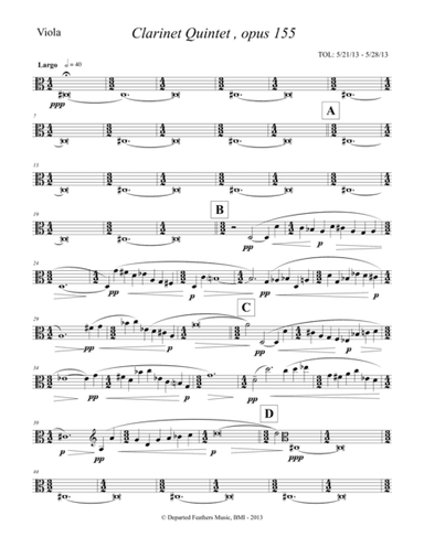 Clarinet Quintet, opus 155 (2013) viola