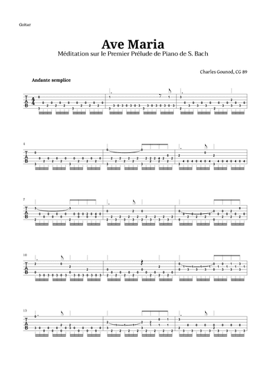 Ave Maria by Gounod for Guitar TAB (arr. Langanho)