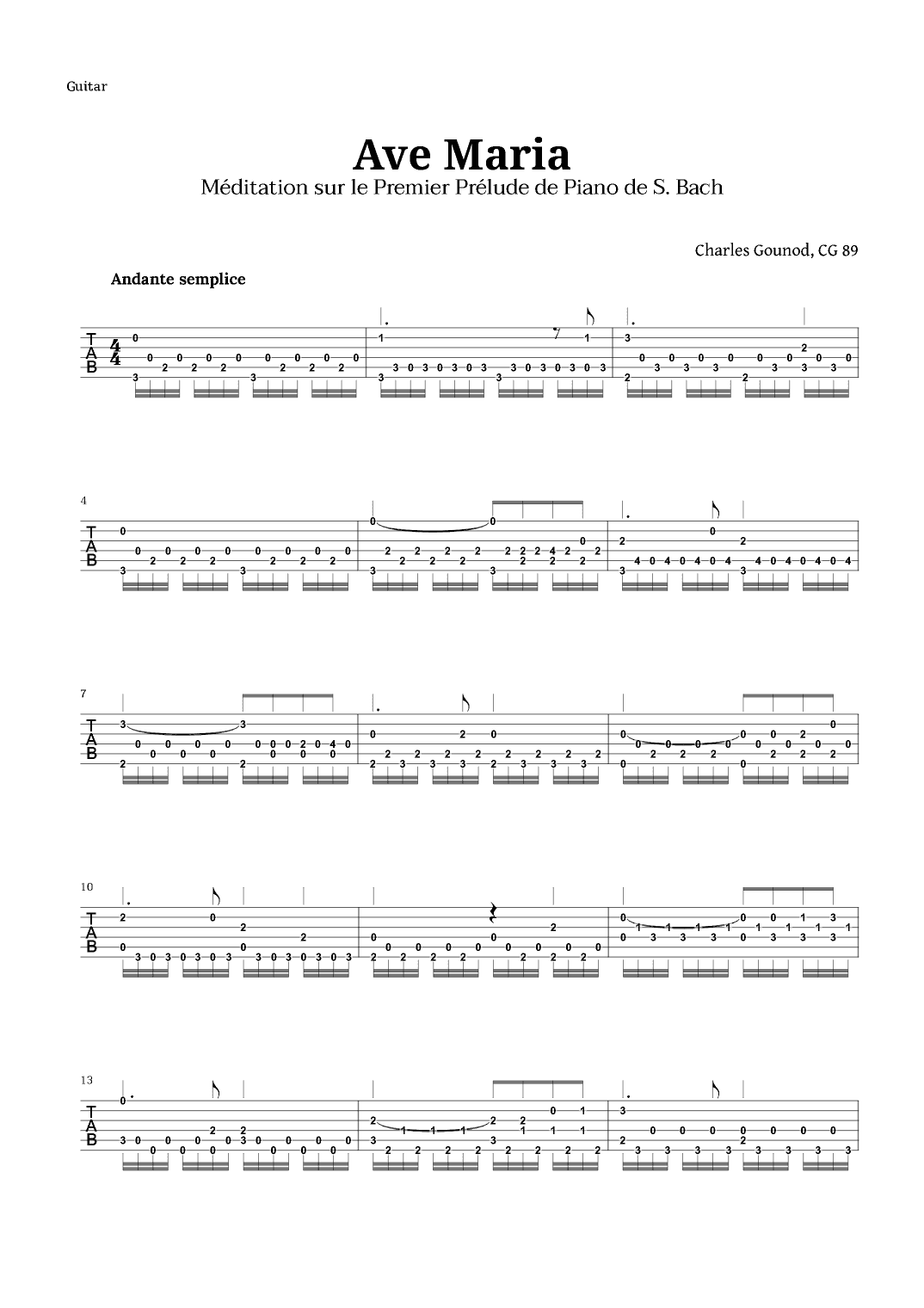 Ave Maria by Gounod for Guitar TAB (arr. Langanho)