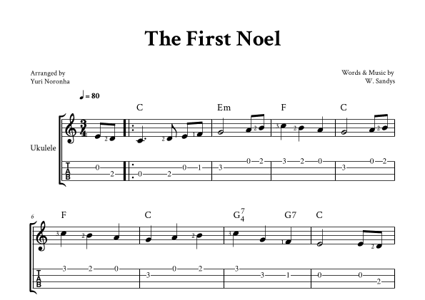 The First Noel - For Ukulele (C with TAB) (arr. Yuri Noronha)