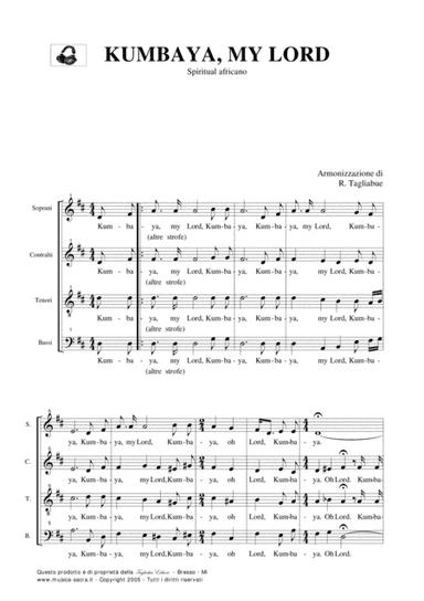 KUMBAYA, MY LORD - Arr. for Soprano, Bariton and SATB Choir (arr. R. Tagliabue)