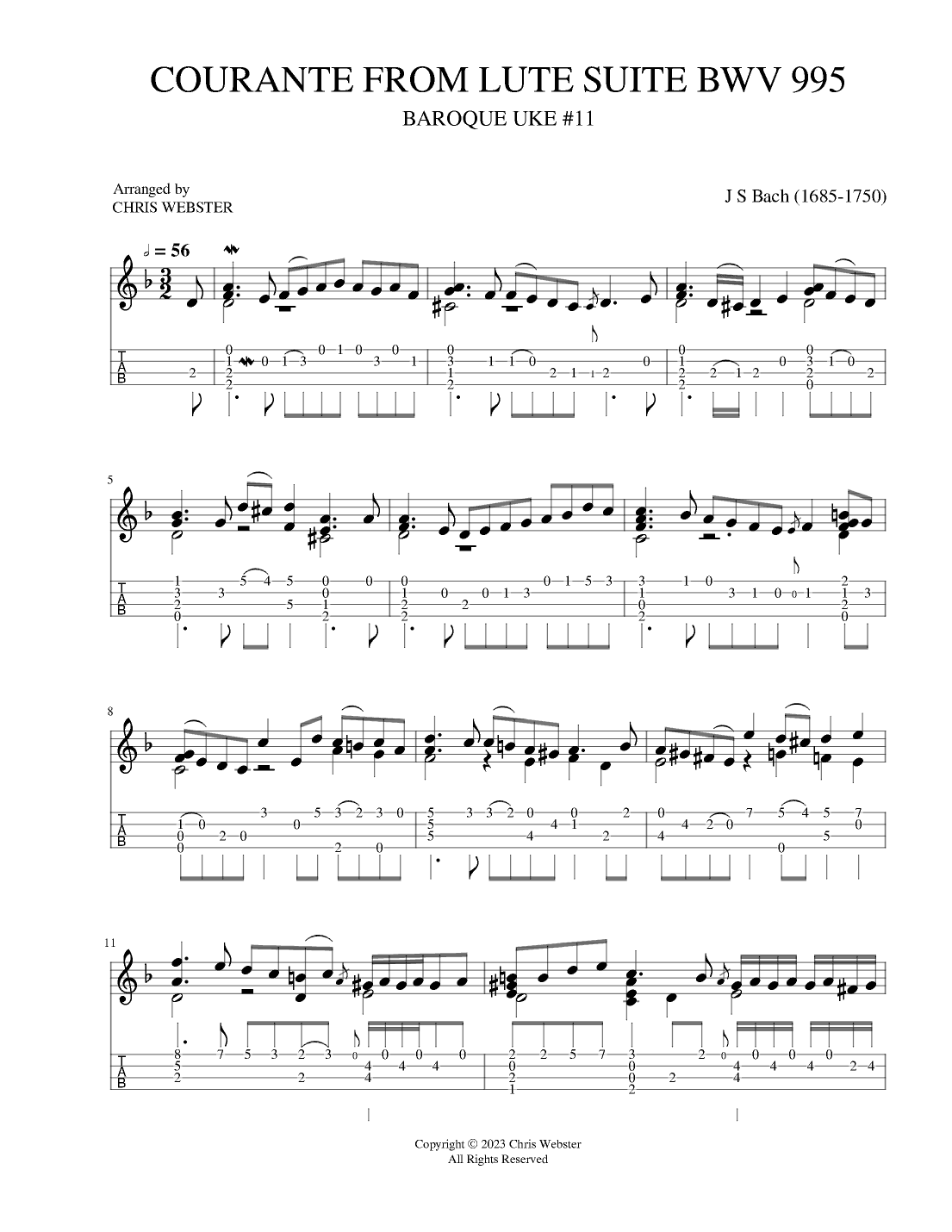 Baroque Uke #11 Courante from Lute Suite BWV 995 (arr. Chris Webster)