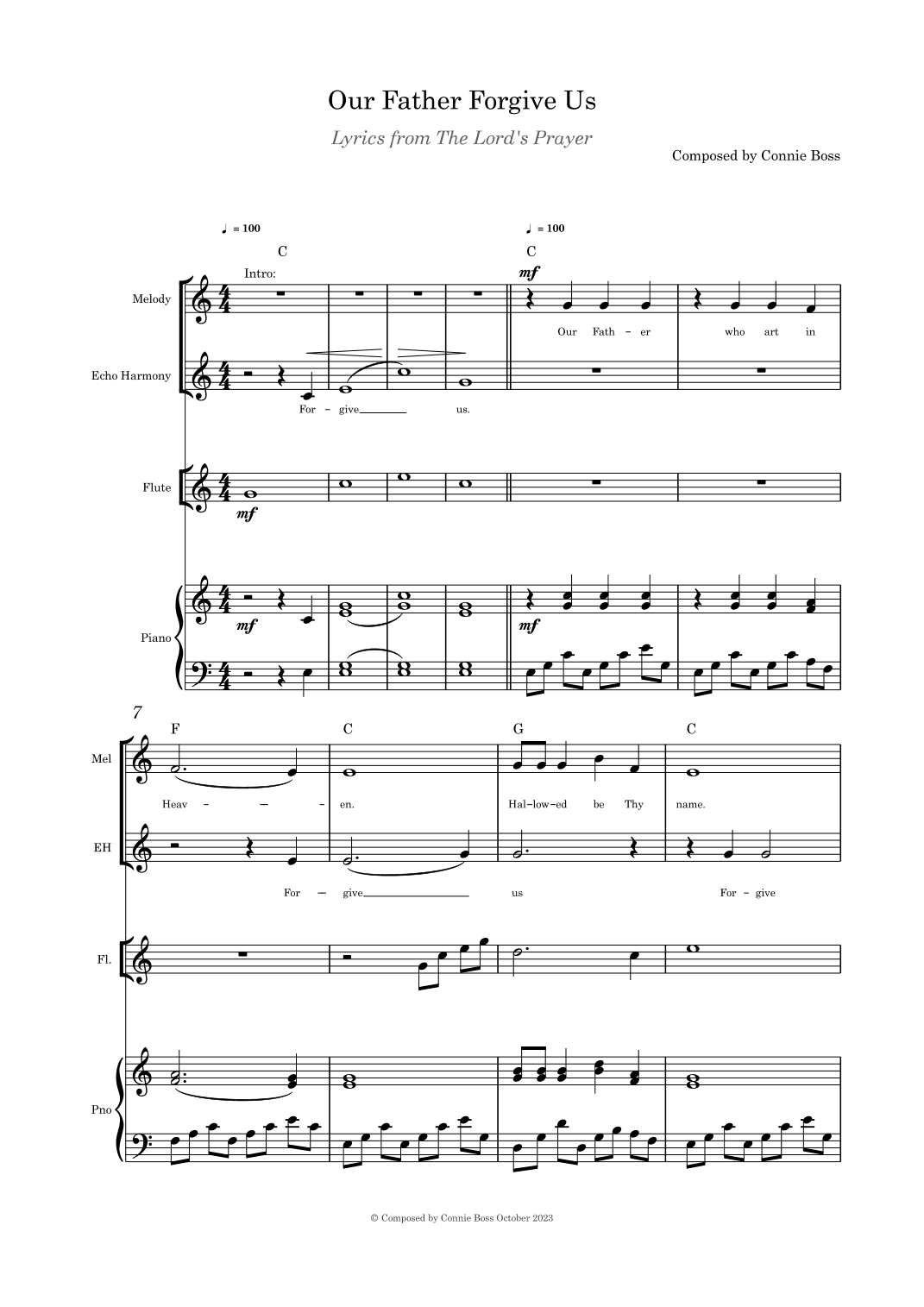 Our Father Forgive Us (The Lord's Prayer) vocal duet, flute and piano
