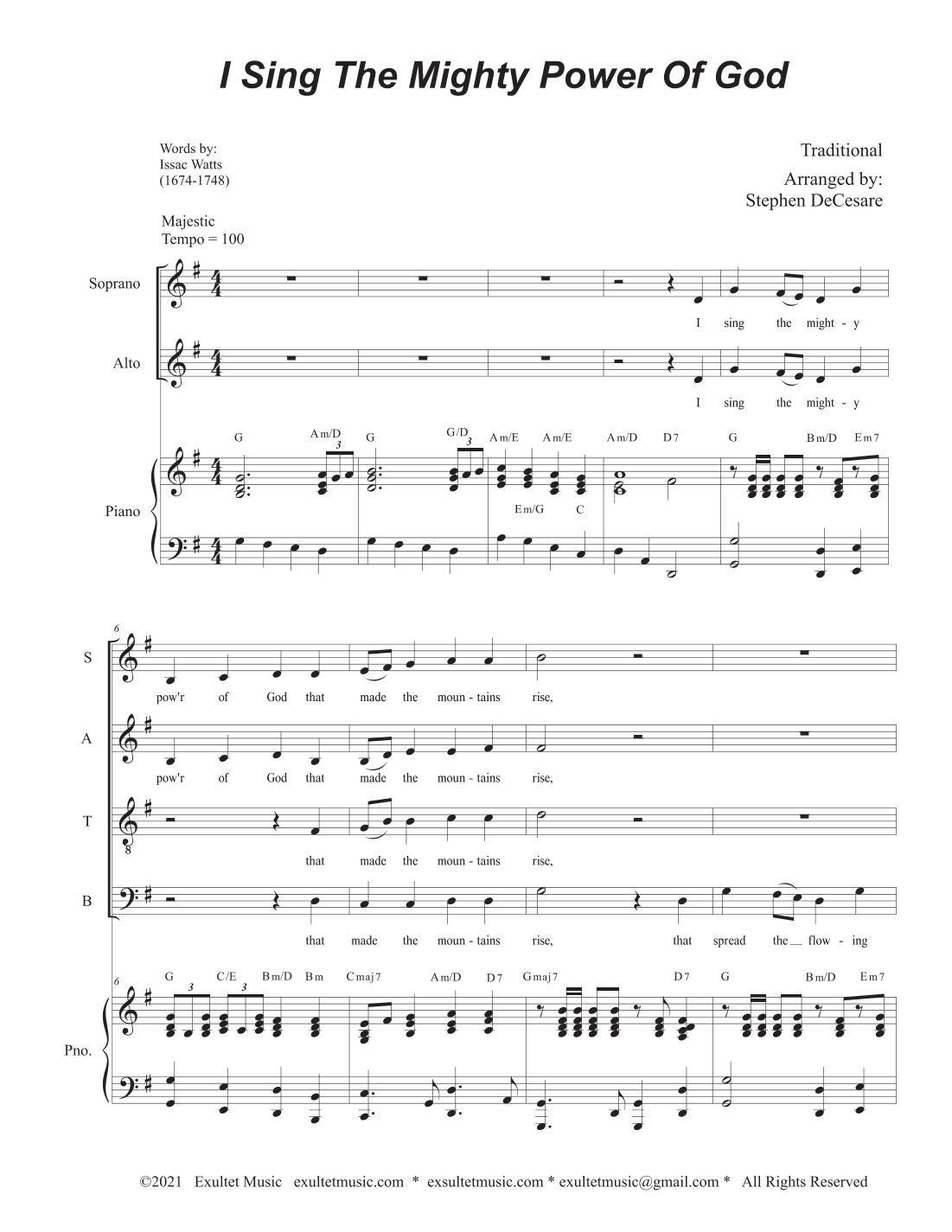 I Sing The Mighty Power Of God (Vocal Quartet (SATB) - Piano accompaniment) (arr. Stephen DeCesare)