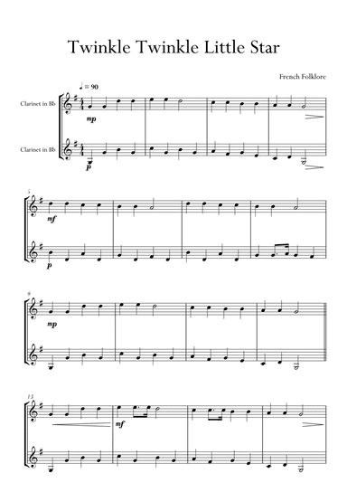 Twinkle Twinkle Little Star in F Major for Clarinet Duo. Easy version. (arr. Matheus Araújo)