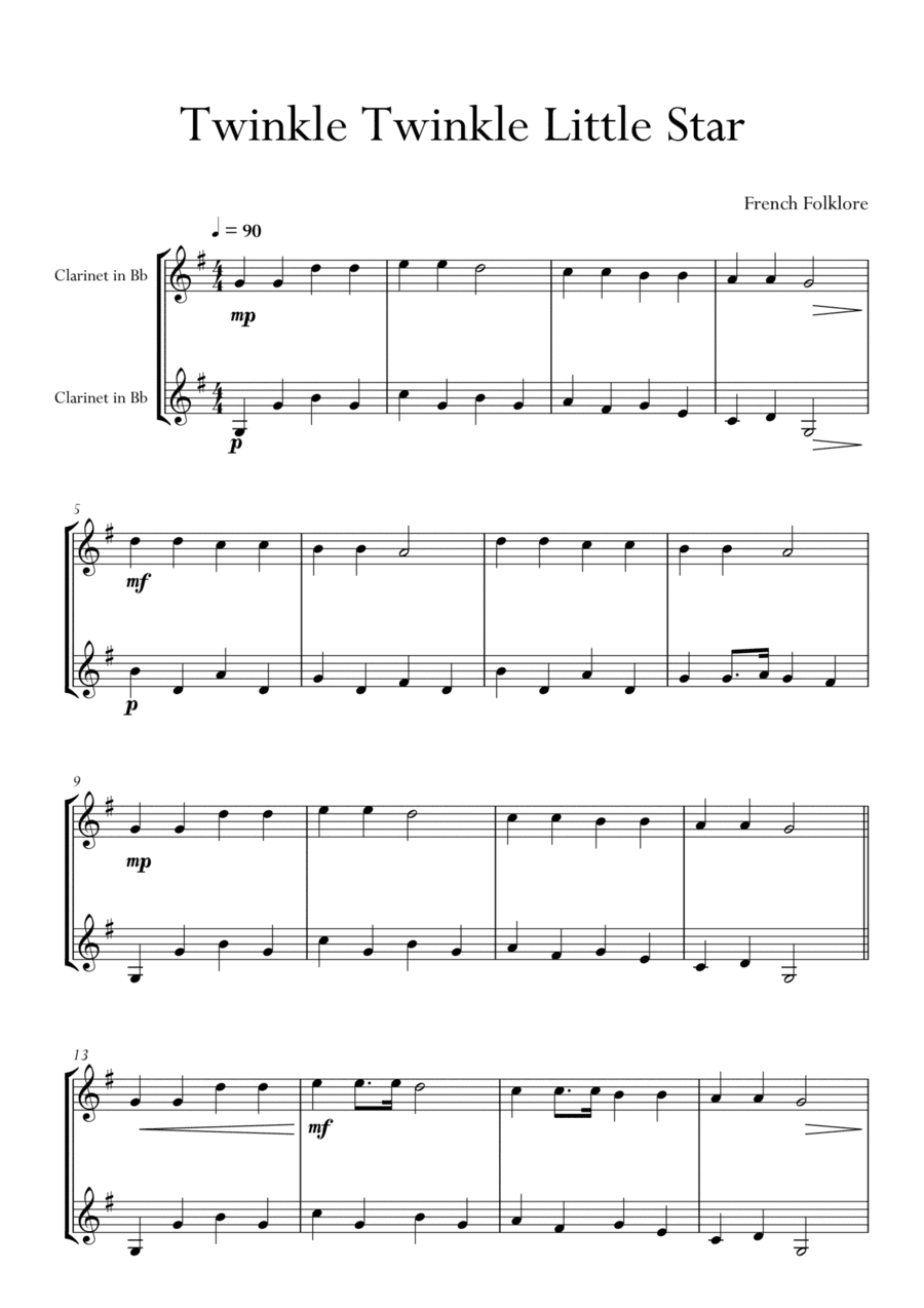 Twinkle Twinkle Little Star in F Major for Clarinet Duo. Easy version. (arr. Matheus Araújo)