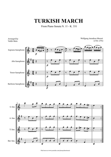 Turkish March - Saxophone Quartet (arr. Valdir Maia)