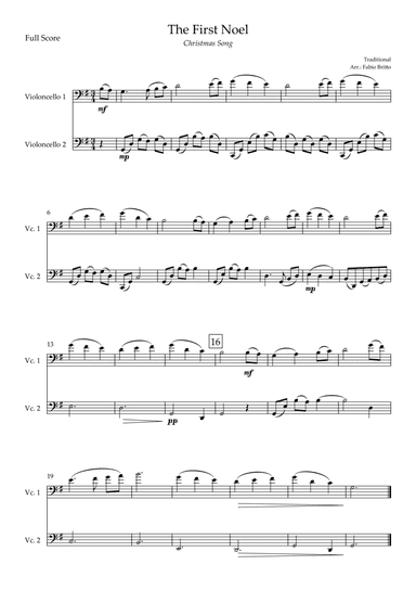 The First Noel (Christmas Song) for Cello Duo (arr. Fabio Britto)