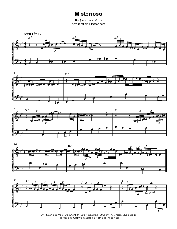 Misterioso (piano solo) (arr. Tunescribers)
