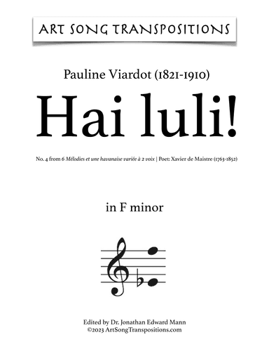 VIARDOT: Hai luli! (transposed to F minor) (arr. ArtSongTranspositions.com)