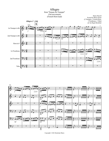 Allegro (from "Sonata for Trumpet") (Bb) (Brass Sextet - 2 Trp, 1 Hrn, 2 Trb, 1 Tuba) (French Horn l (arr. Regis Bookshar)