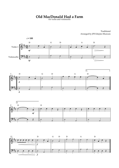 Old MacDonald Had A Farm for violin and violoncello (arr. JPS Edições Musicais)