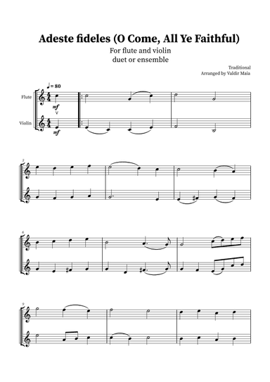 O Come, All Ye Faithful (Adeste Fideles) - Flute and Violin Duet (arr. Valdir Maia)