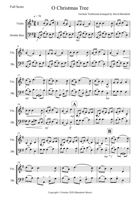 O Christmas Tree for Violin and Double Bass Duet (arr. David Burndrett)