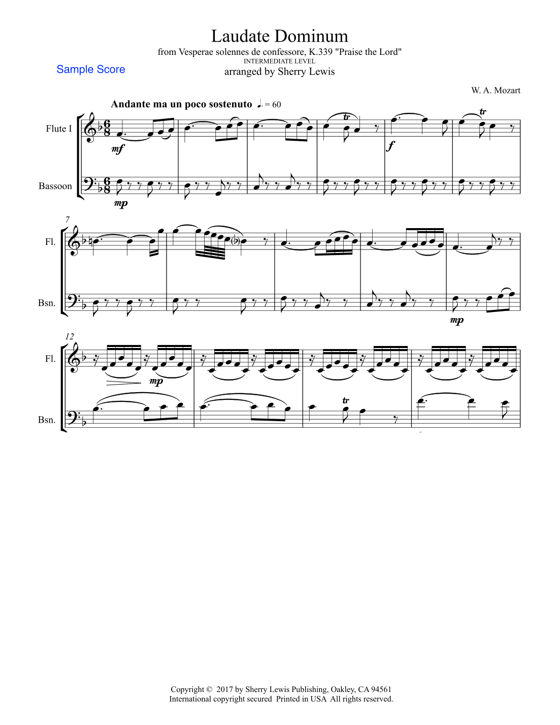 LAUDATE DOMINUM for Duo, Intermediate Level for String Duo,Woodwind Duo, combination of  treble/bass (arr. Sherry Lewis)