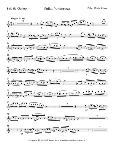 Polka Ponderosa Arranged for Solo E flat Clarinet & Wind Band Letter size