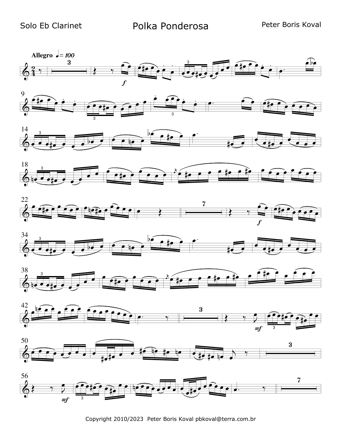Polka Ponderosa Arranged for Solo E flat Clarinet & Wind Band Letter size