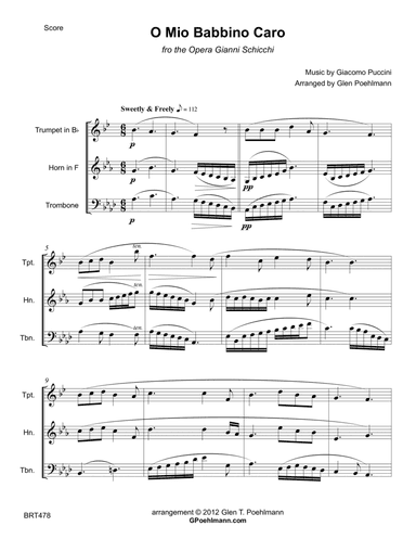 O MIO BABBINO CARO (Puccini Aria from "Gianni Schicchi") - BRASS TRIO (unaccompanied) (arr. Glen Poehlmann)