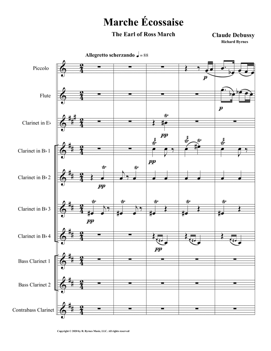 Marche Écossaise by Claude Debussy for Clarinet Octet + Flute & Piccolo (arr. Richard Byrnes)