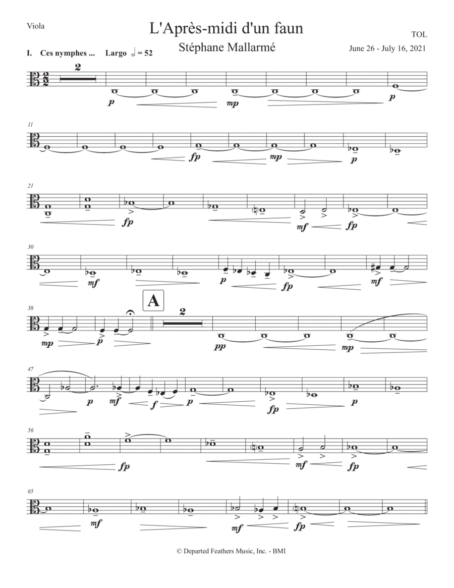 L'Après-midi d'un faun (2021) for soprano and string quartet, viola part