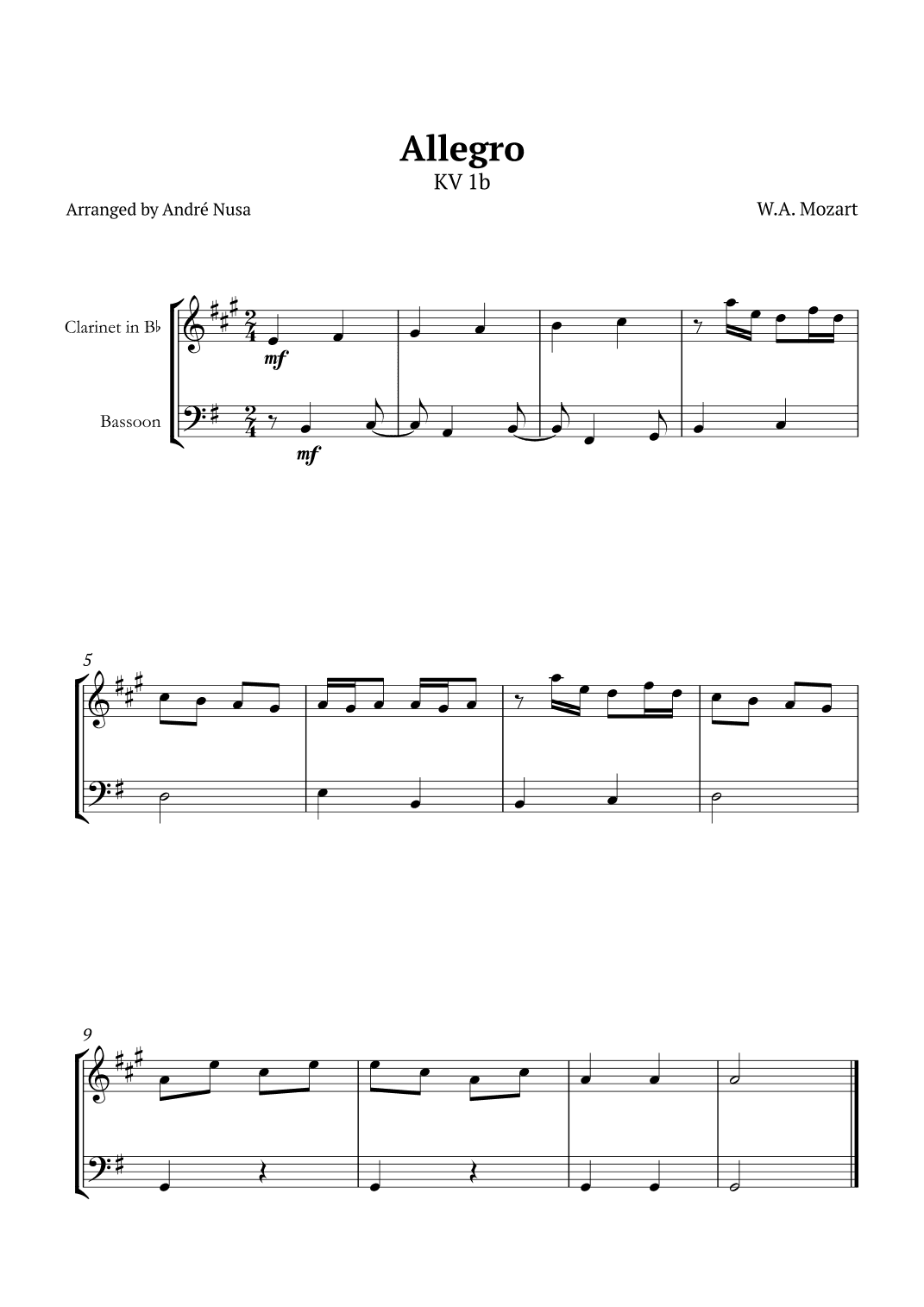 Allegro K1b (arr. André Nusa)