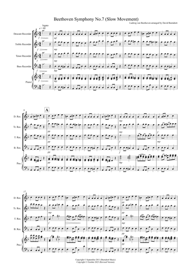 Beethoven Symphony No.7 (slow movement) for Recorder Quartet (arr. David Burndrett)