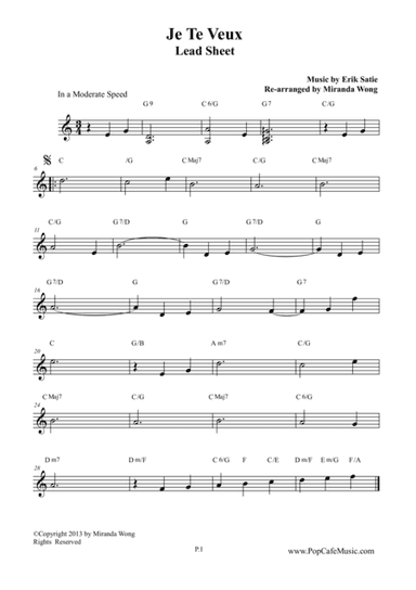 Je Te Veux - Wedding Music (Lead Sheet) (arr. Miranda Wong)
