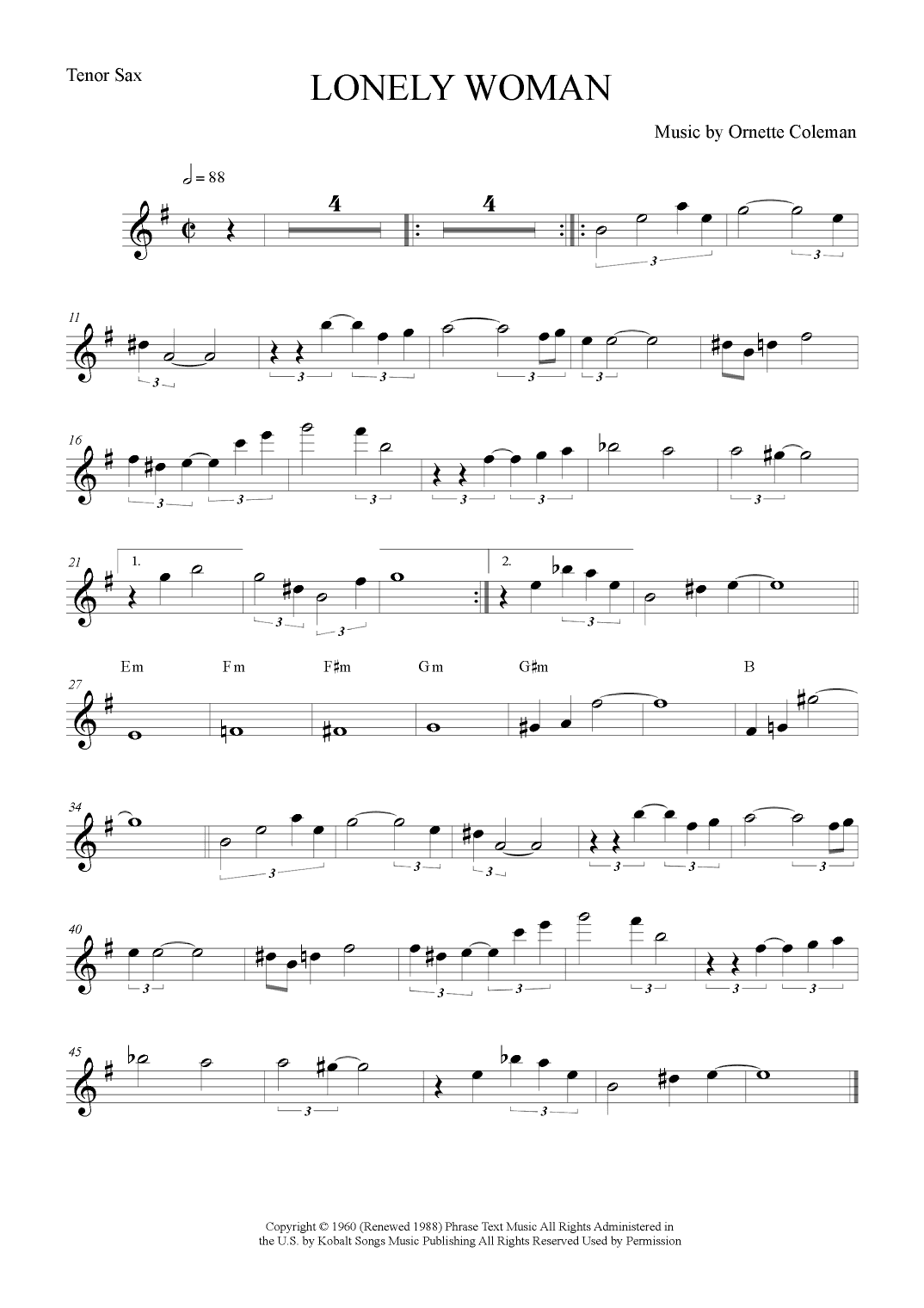 Lonely Woman (arr. The Sheet Music Library)