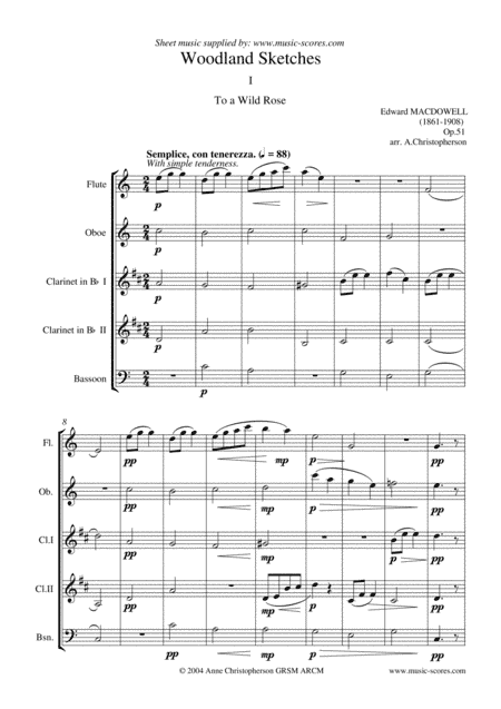 To a Wild Rose - Wind Quintet - Flute, Oboe, 2 Clarinets, Bassoon (arr. Anne L Christopherson GRSM ARCM)