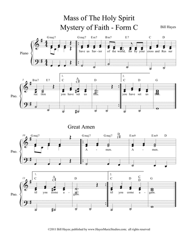 Mystery of Faith (Mas of the Holy Spirit) Form C & Great Amen- piano/vocal