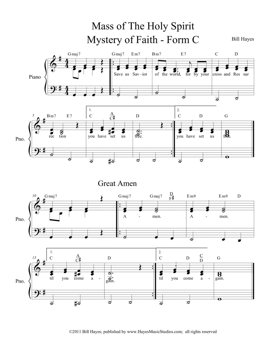 Mystery of Faith (Mas of the Holy Spirit) Form C & Great Amen- piano/vocal