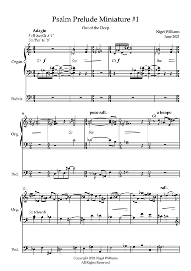 Psalm Prelude Miniature #1, Out of the Deep, for Organ