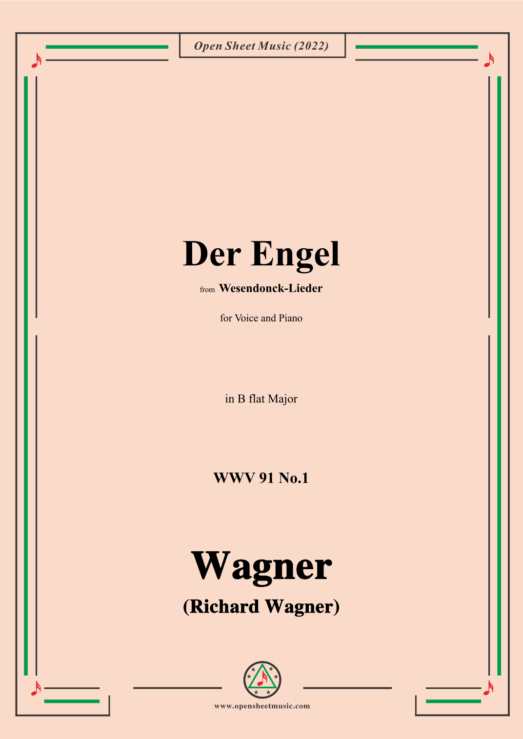 R. Wagner-Der Engel,in B flat Major,WWV 91 No.1,from Wesendonck-Lieder,for Voice and Piano (arr. OSM Press)