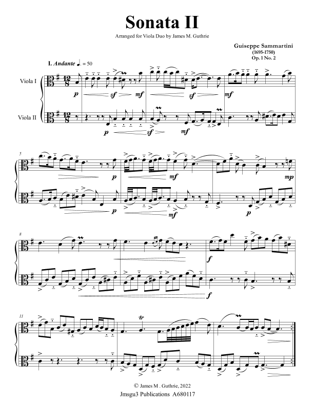 Sammartini: Sonata Op. 1 No. 2 for Viola Duo (arr. James M. Guthrie)