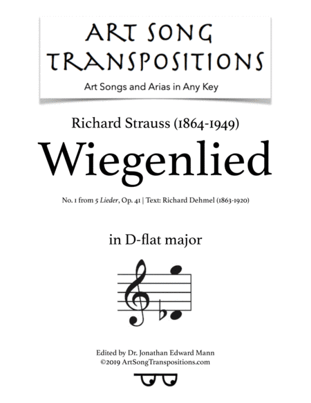 STRAUSS: Wiegenlied, Op. 41 no. 1 (transposed to D-flat major) (arr. ArtSongTranspositions.com)