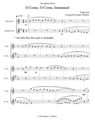 O Come, O Come, Immanuel (Emmanuel) - Sax Duet (arr. Roger Wallace)