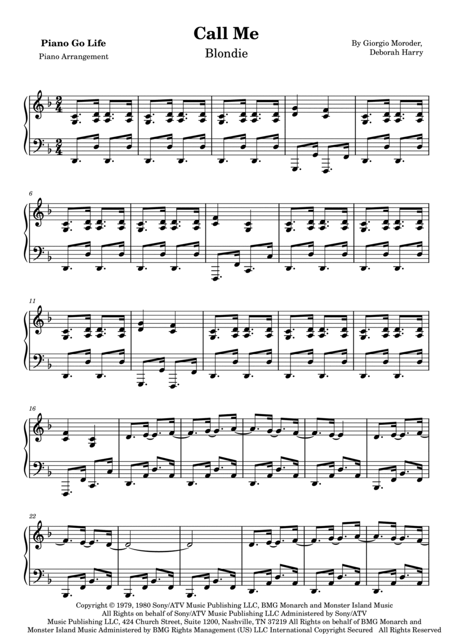 Call Me (arr. Piano Go Life)