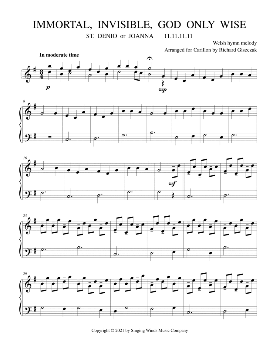 Immortal, Invisible, God Only Wise  (ST. DENIO) (arr. Richard Giszczak)