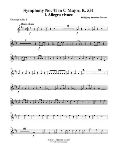 Mozart Symphony No. 41, Jupiter, Movement I - Trumpet in Bb 1 (Transposed Part), K. 551 (arr. Doug Clyde)