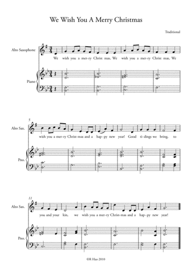 We Wish You A Merry Christmas - Easy Alto Saxophone and Piano (arr. Rob Hao)