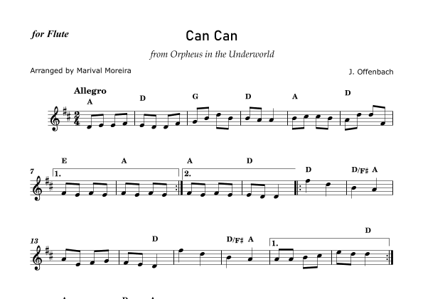 Can Can - J. Offenbach - Flute solo (with chords) (arr. Marival Moreira)