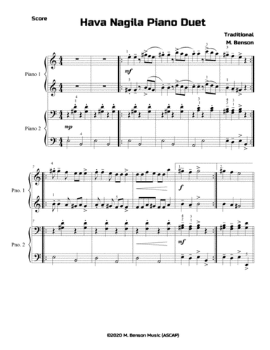 Hava Nagila Piano Duet (arr. Mike Benson)