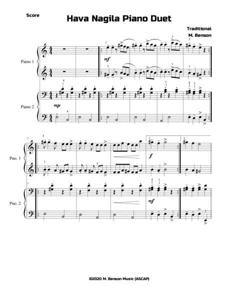 Hava Nagila Piano Duet (arr. Mike Benson)