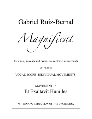 MAGNIFICAT. Mov. 7  "Et Exaltavit Humiles".  Aria for Alto with piano accompaniment (orchestra reduc
