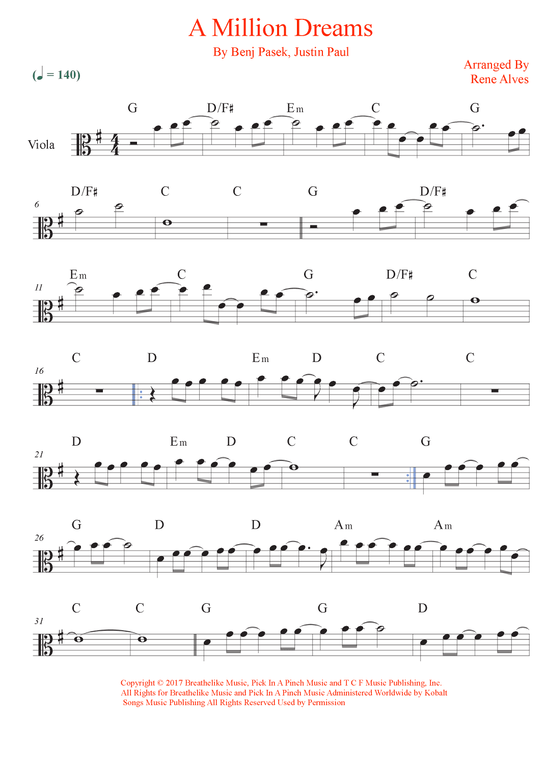 A Million Dreams (arr. Rene Alves)