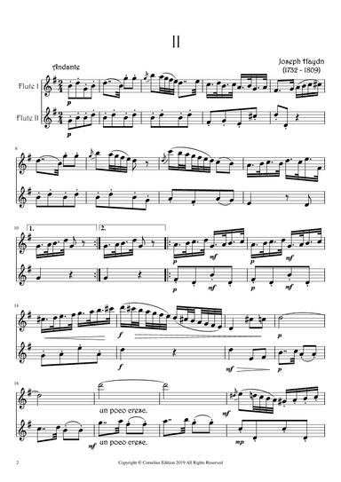 Symphony No. 101 Franz Joseph Haydn Hob.1:101"The Clock" 2nd Movement "Andante" Flute Duet Ensemble (arr. Glenn Martin)