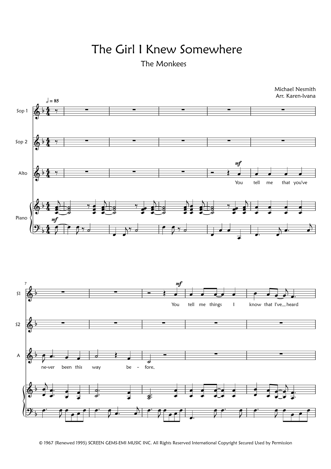 The Girl I Knew Somewhere (arr. Karen Ivana)