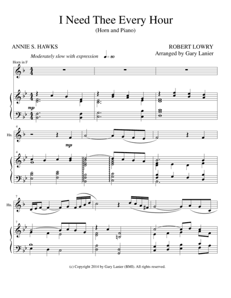 I NEED THEE EVERY HOUR (Horn Solo with Piano and Hrn Part) (arr. Gary Lanier)