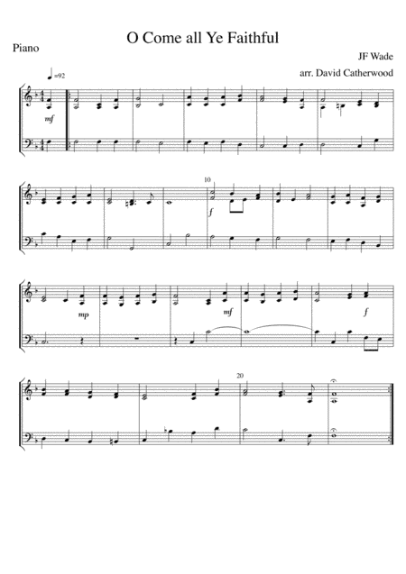 O Come all Ye Faithful arranged for easy piano by David Catherwood (arr. David Catherwood)
